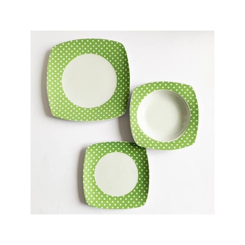 Servizio Piatti 18 Pezzi Rosenberg – Set Tavola in Porcellana Design Verde Pois