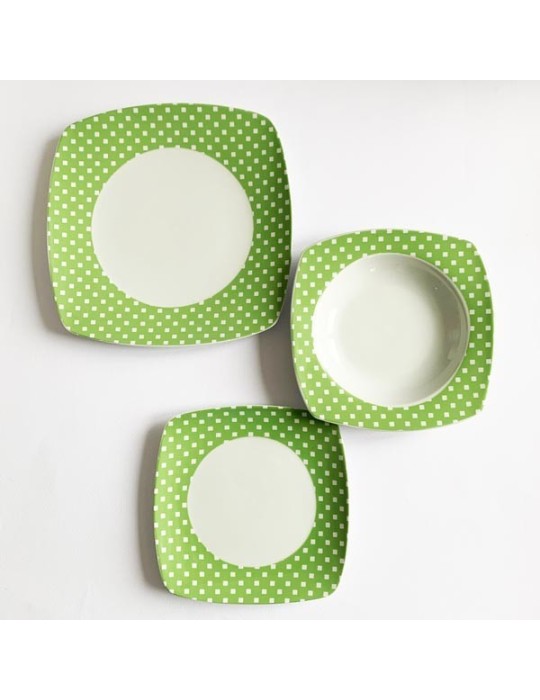 Servizio Piatti 18 Pezzi Rosenberg – Set Tavola in Porcellana Design Verde Pois