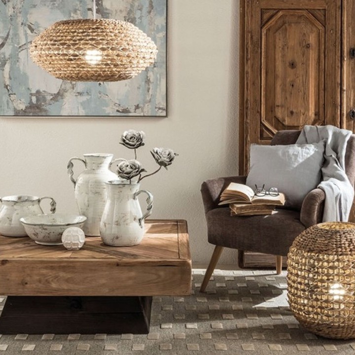 L'Oca Nera Lampada da terra in rattan alta 47 cm
