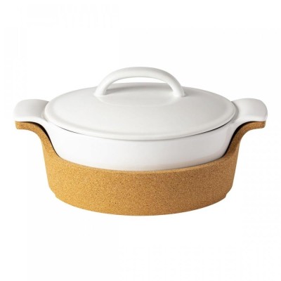 OVAL COV.CASSEROLE W/CORK ENSAMBLE WHITE
