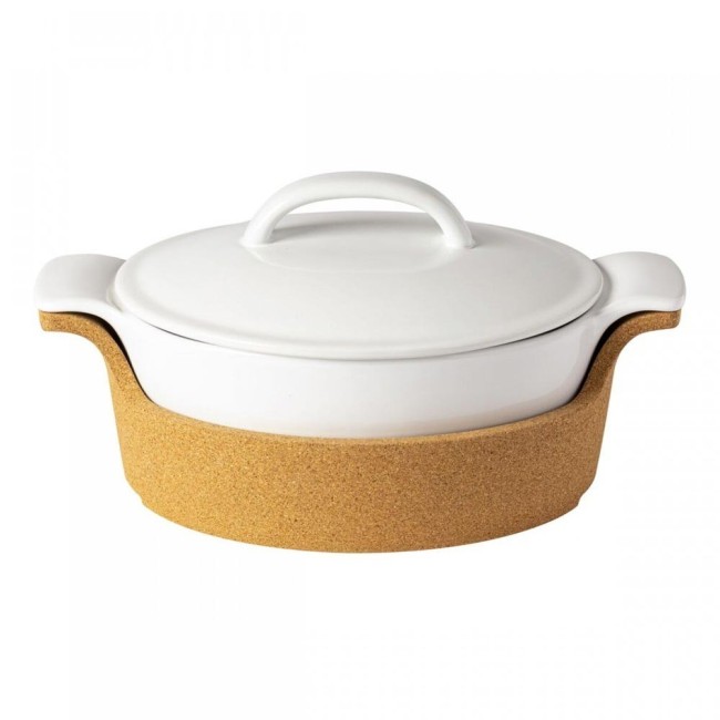 OVAL COV.CASSEROLE W/CORK ENSAMBLE WHITE