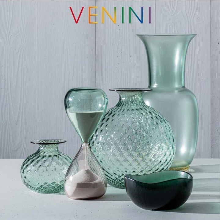 Venini Monofiori Balloton verde rio filo rosso alto 12,5 cm