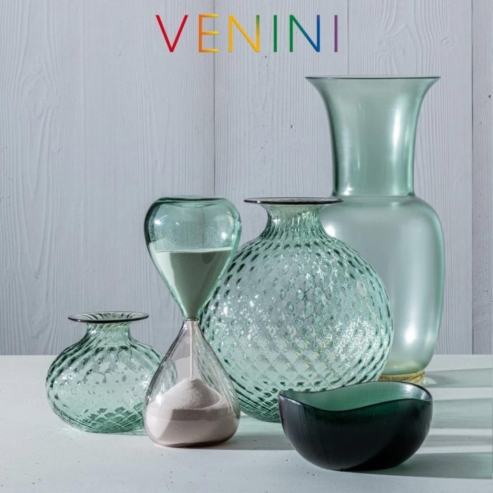 Venini Clessidra verde rio e rosa cipria 25 cm