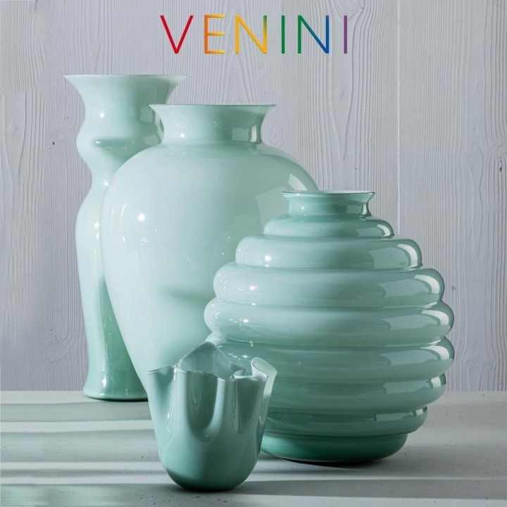 Venini Vaso Deco verde rio alto 29 cm