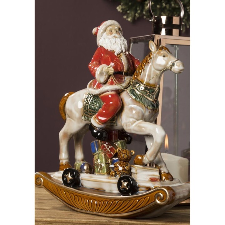 Brandani Babbo Natale a cavallo in porcellana alto 36 cm