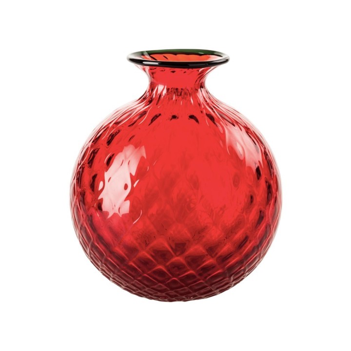 Venini Monofiori Balloton rosso filo verde mela alto 24,5 cm
