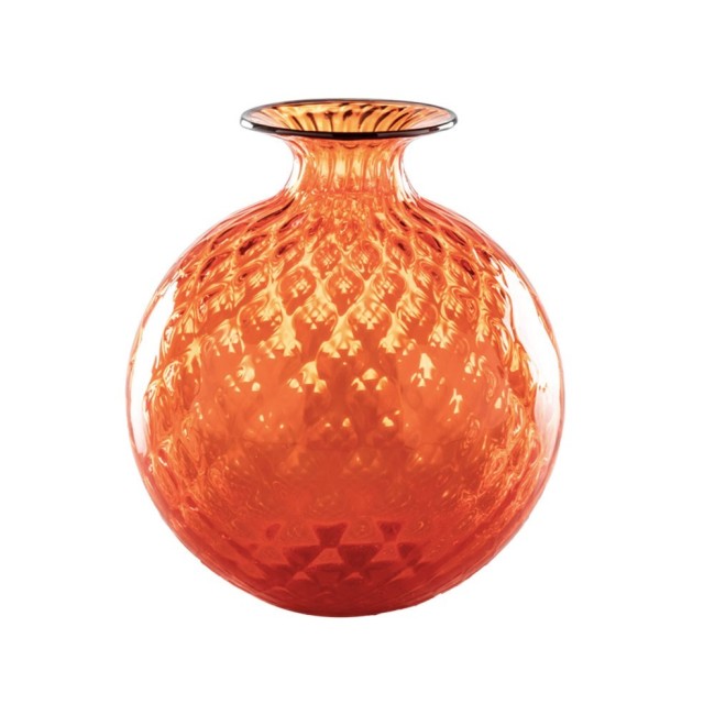 Venini vaso Monofiori Balloton arancio con filo indaco Ø21.5cm