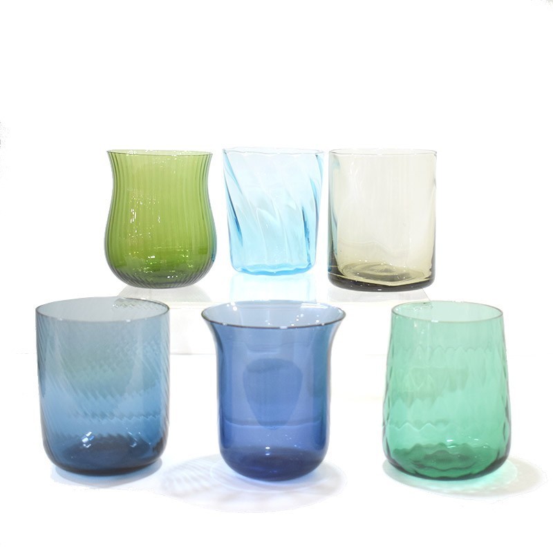 Set 6 Tumbler Assortiti Blu e Verde Texture Bitossi Home – Bicchieri in Vetro Soffiato