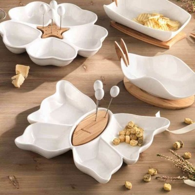 ANTIPASTIERA BUTTERFLY PORCELLANA BIANCA/BAMBO C 2