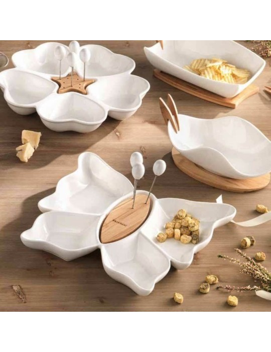 ANTIPASTIERA BUTTERFLY PORCELLANA BIANCA/BAMBO C