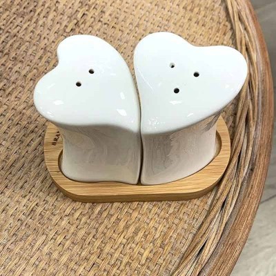 SALE E PEPE CUORE PORCELLANA BIANCA C/SUPPORTO BAM 2