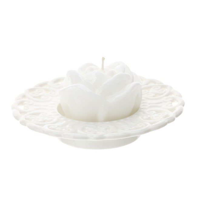 Hervit piattino portacandela in porcellana traforata DIA.13CM