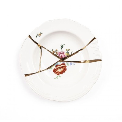 Kintsugi Piatto Fondo 02 – Porcellana con Dettagli Dorati...