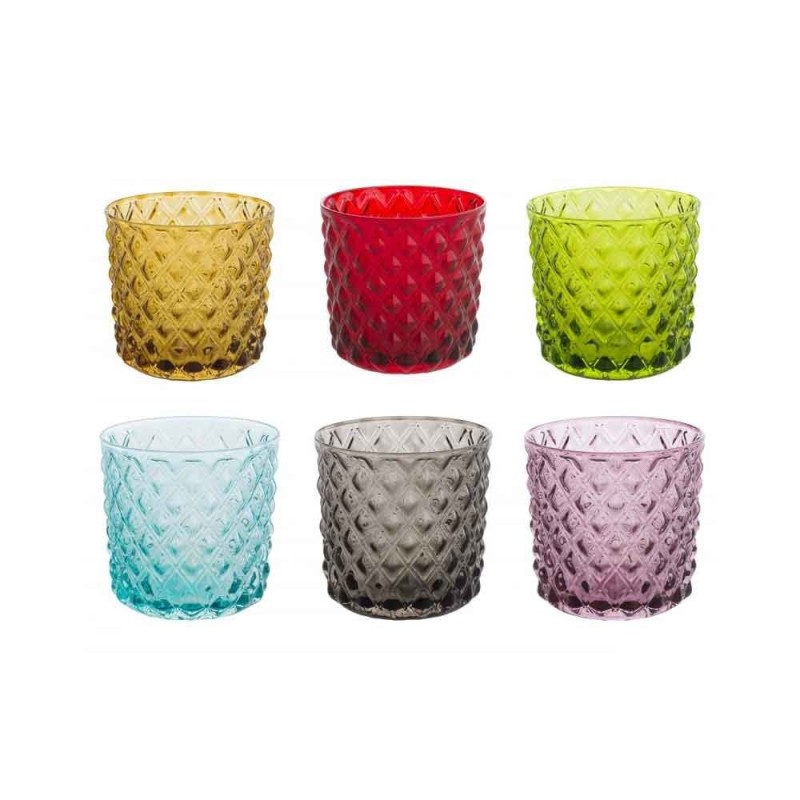 Set 6 Bicchieri Acqua Rombi Brandani in Vetro Colori Assortiti