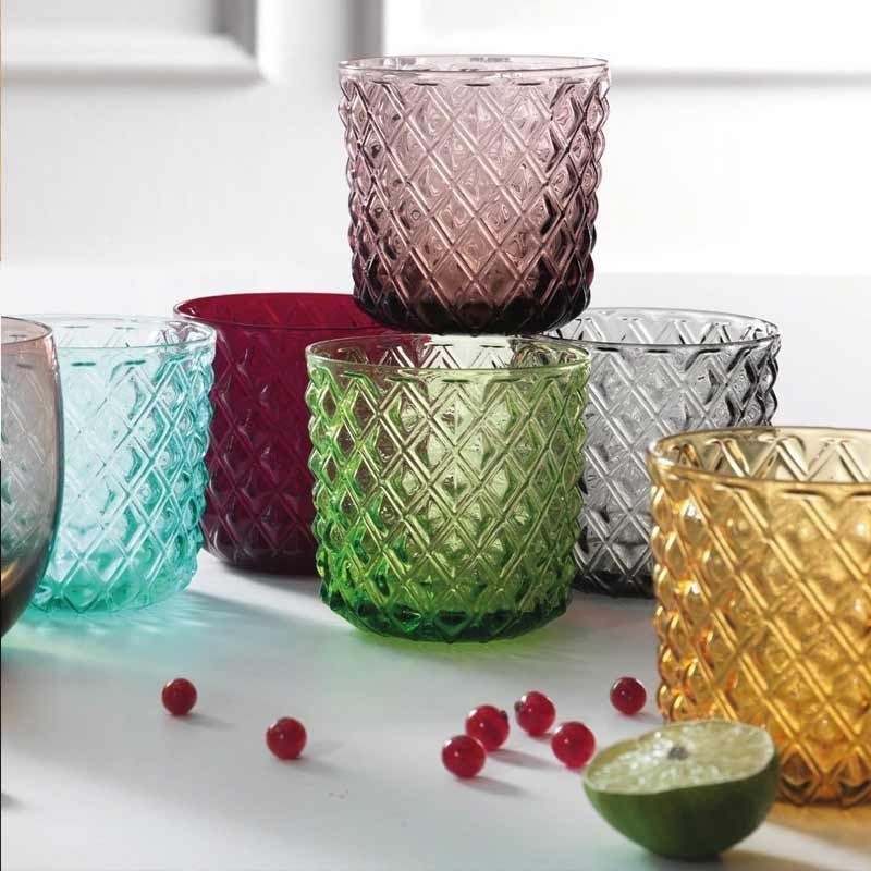 BICCHIERE ROMBI COLORI ASSORTITI SET 6PZ VETRO