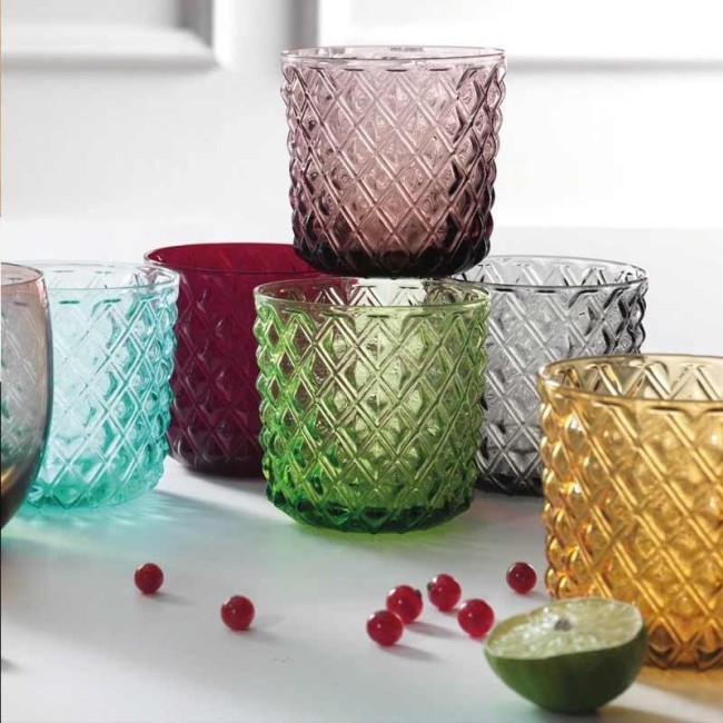 BICCHIERE ROMBI COLORI ASSORTITI SET 6PZ VETRO