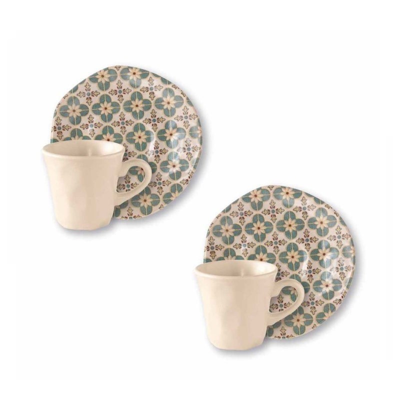 Set 2 Tazzine Caffè Le Cementine "Infiore" Brandani in Gres con Piattino