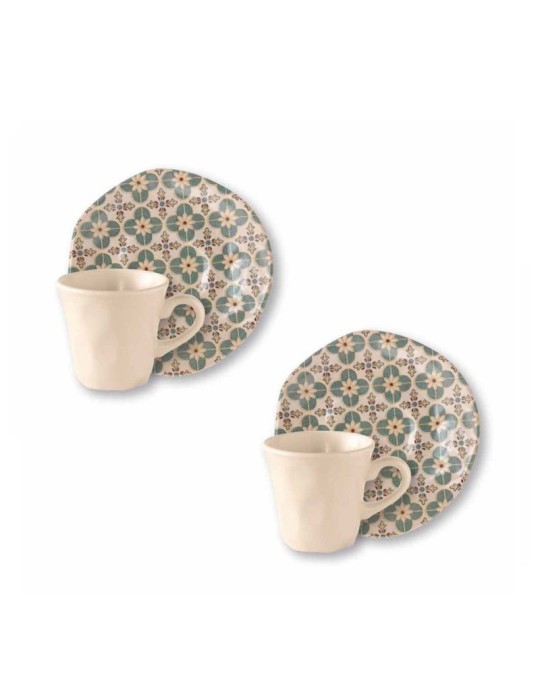 Set 2 Tazzine Caffè Le Cementine "Infiore" Brandani in Gres con Piattino
