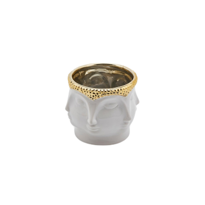Vaso Facce Buddha in Ceramica Bianca e Oro H11 cm | EDG