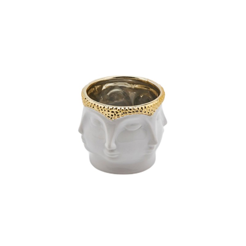 Vaso Facce Buddha in Ceramica Bianca e Oro H11 cm | EDG