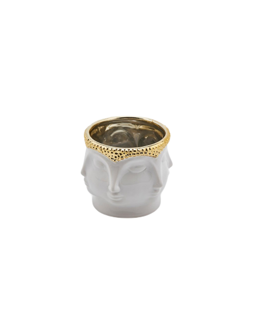 Vaso Facce Buddha in Ceramica Bianca e Oro H11 cm | EDG