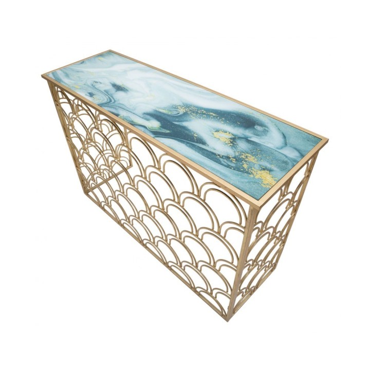 Mauro Ferretti Consolle Arc metallo oro e vetro 120 × 40 cm