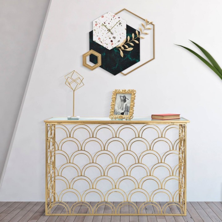 Mauro Ferretti Consolle Arc metallo oro e vetro 120 × 40 cm