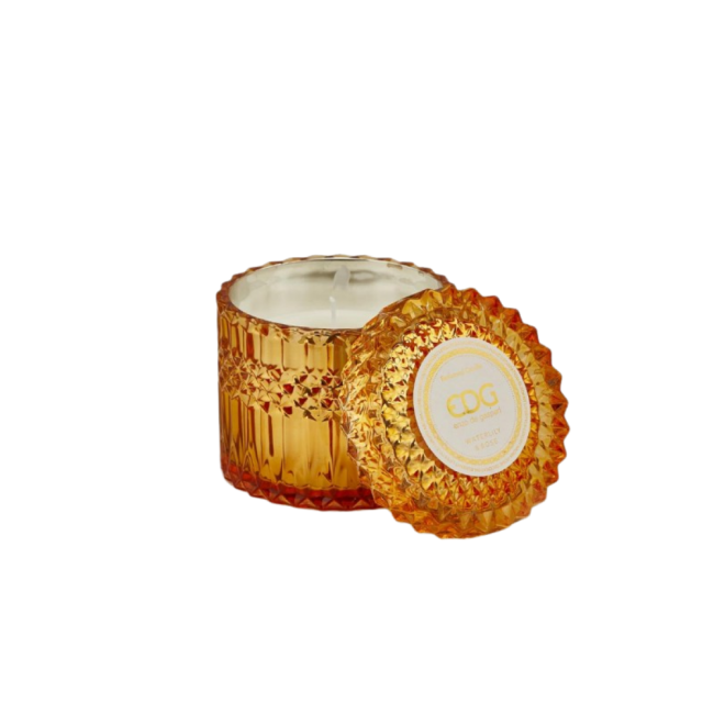 Candela Crystal Ocra EDG – Candela Profumata in Cristallo con Coperchio