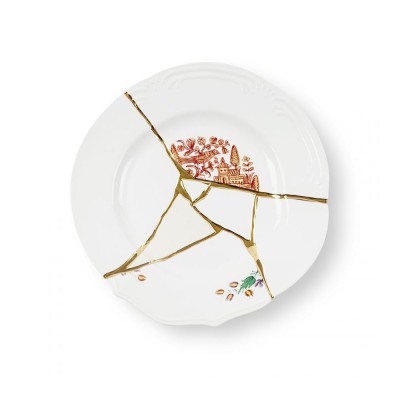 PIATTO PIANO IN PORCELLANA ? Cm.27,5 h.3 "KINTSUGI