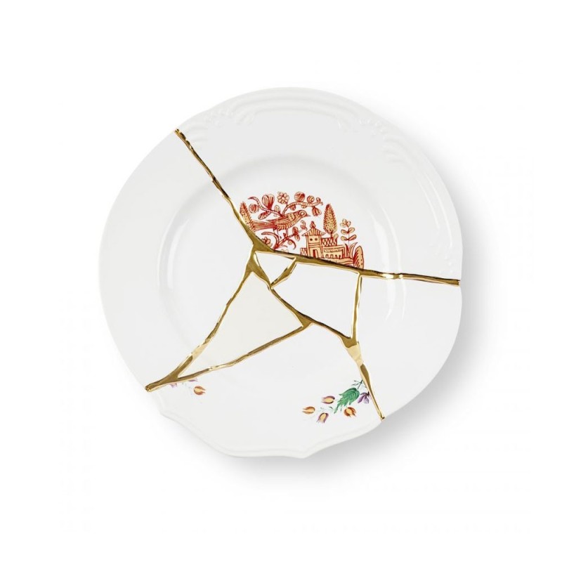 Kintsugi Piatto Piano 01 – Porcellana con Dettagli Dorati Seletti