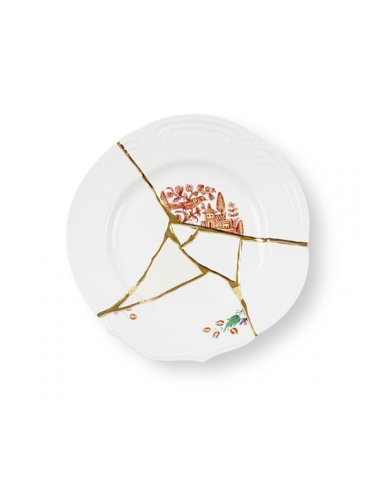 PIATTO PIANO IN PORCELLANA ? Cm.27,5 h.3 "KINTSUGI