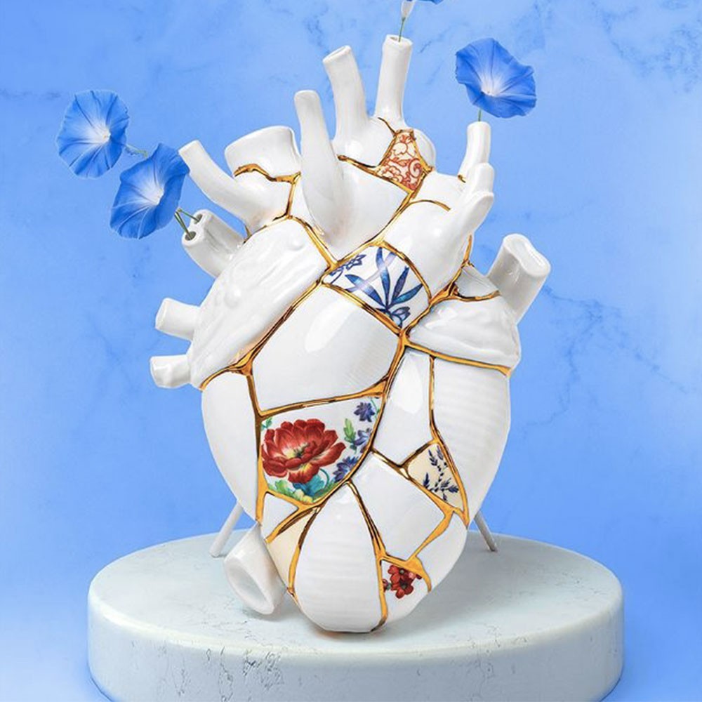 SELETTI vaso a forma di cuore LOVE IN BLOOM (Bianco - Porcellana