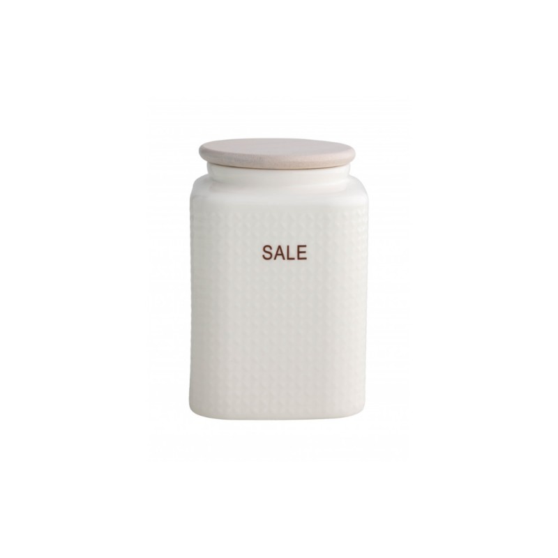 Brandani Barattolo Sale in Porcellana Bianca e Tappo Bamboo – 1 kg