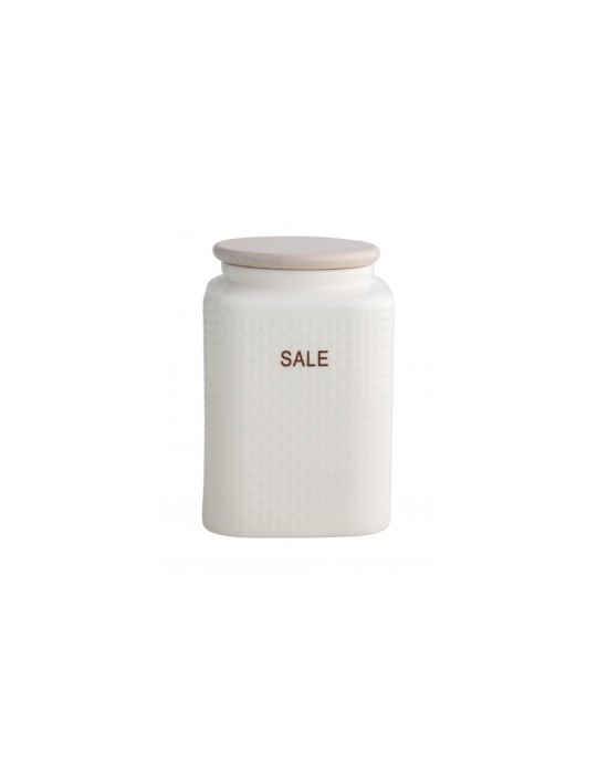 Brandani Barattolo Sale in Porcellana Bianca e Tappo Bamboo – 1 kg