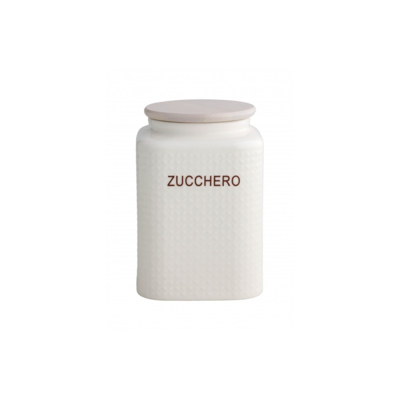 Barattolo Zucchero Brandani in Porcellana Bianca con Tappo in Bamboo - 1 kg
