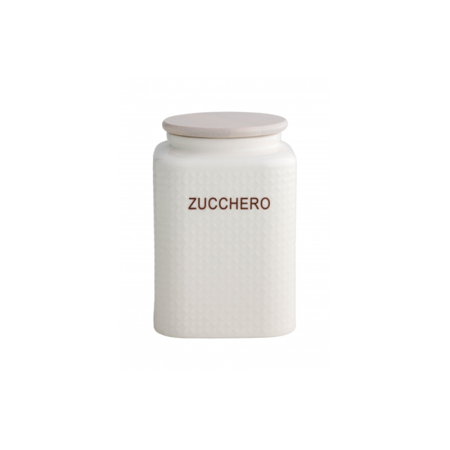 Barattolo Zucchero Brandani in Porcellana Bianca con Tappo in Bamboo - 1 kg