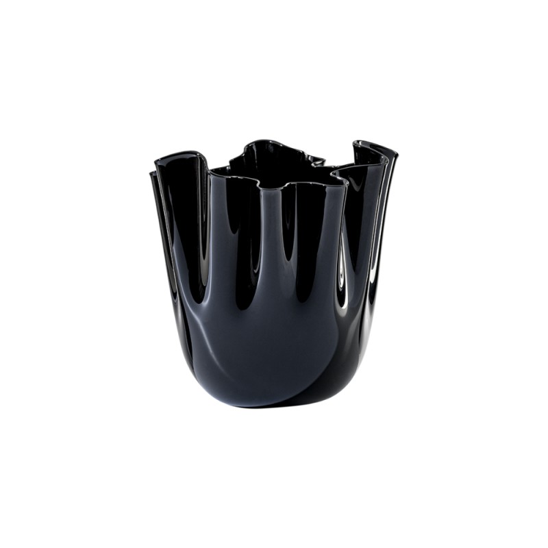 Venini Vaso Fazzoletto H24 cm in Vetro di Murano Nero – Design Bianconi & Venini
