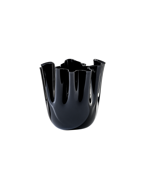 Venini Vaso Fazzoletto H24 cm in Vetro di Murano Nero – Design Bianconi & Venini