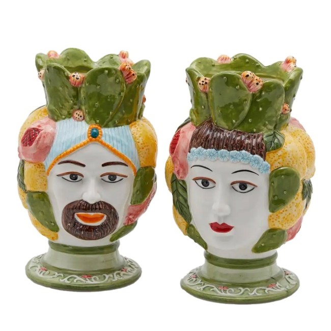 Set Coppia Vasi Testa Sicily Lui + Lei H24 cm in Ceramica - Enzo De Gasperi (EDG)