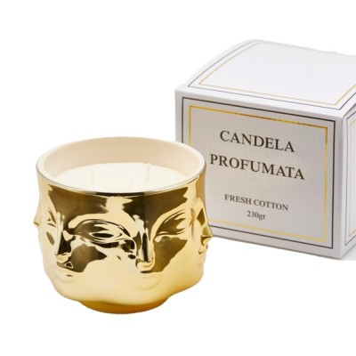 Candela con Vaso Facce Bianca e Oro H11 D9 cm - Enzo De...