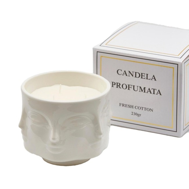 Candela Profumata in Vaso Ceramica "Facce" Fresh Cotton H11 cm | EDG