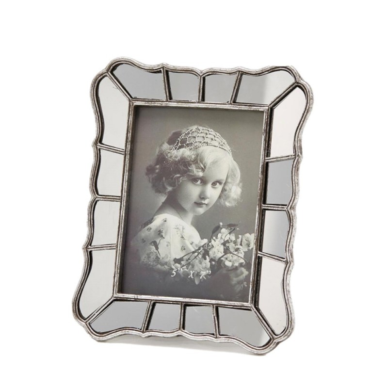 Cornice Portafoto da Appoggio Epoque in Metallo Argentato e Specchio 25x20 cm | EDG