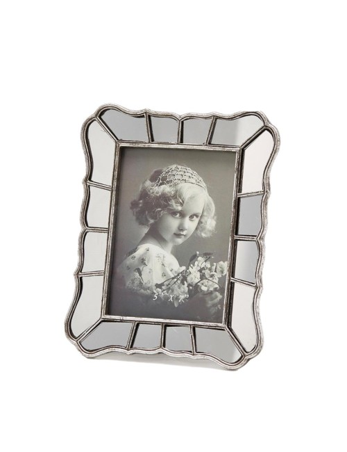 Cornice Portafoto da Appoggio Epoque in Metallo Argentato e Specchio 25x20 cm | EDG