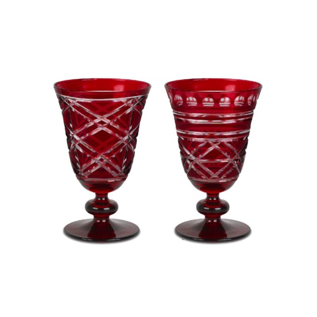 SET 2 CALICI VETRO INTAGLIATI - ROSSO