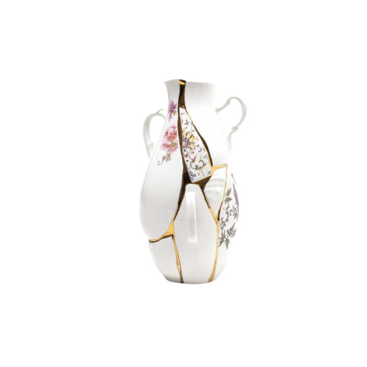 Seletti Vaso Kintsugi bianco e oro alto 32 cm