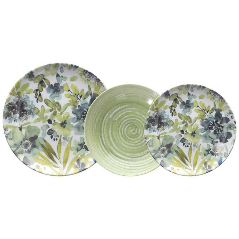 Servizio Tavola 18 Pezzi Coupe Ofelia in Porcellana Floreale Verde – Tognana (6 Coperti)