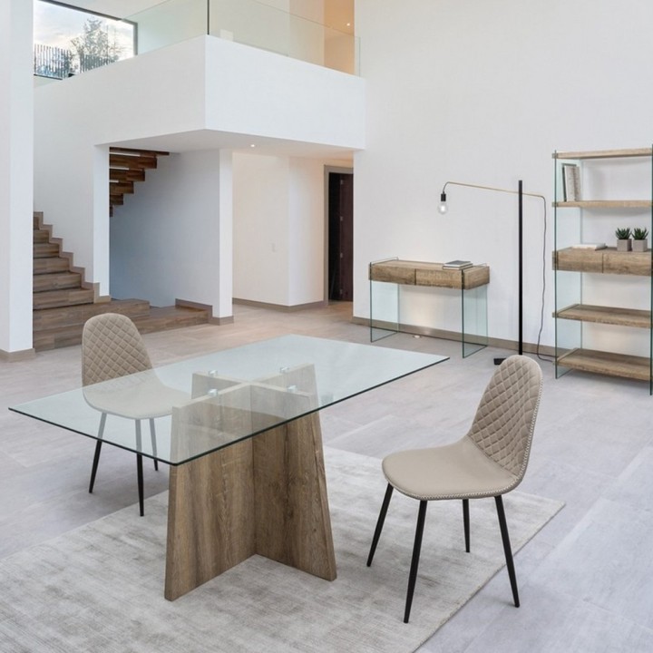 Bizzotto Tavolo Kenya Cross in legno e vetro 160 × 90 cm