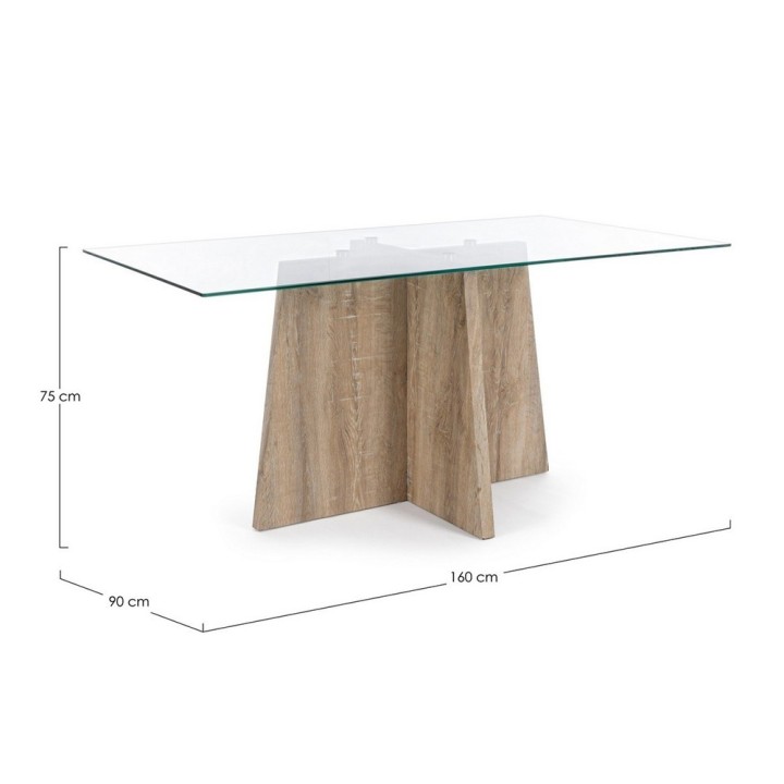 Bizzotto Tavolo Kenya Cross in legno e vetro 160 × 90 cm
