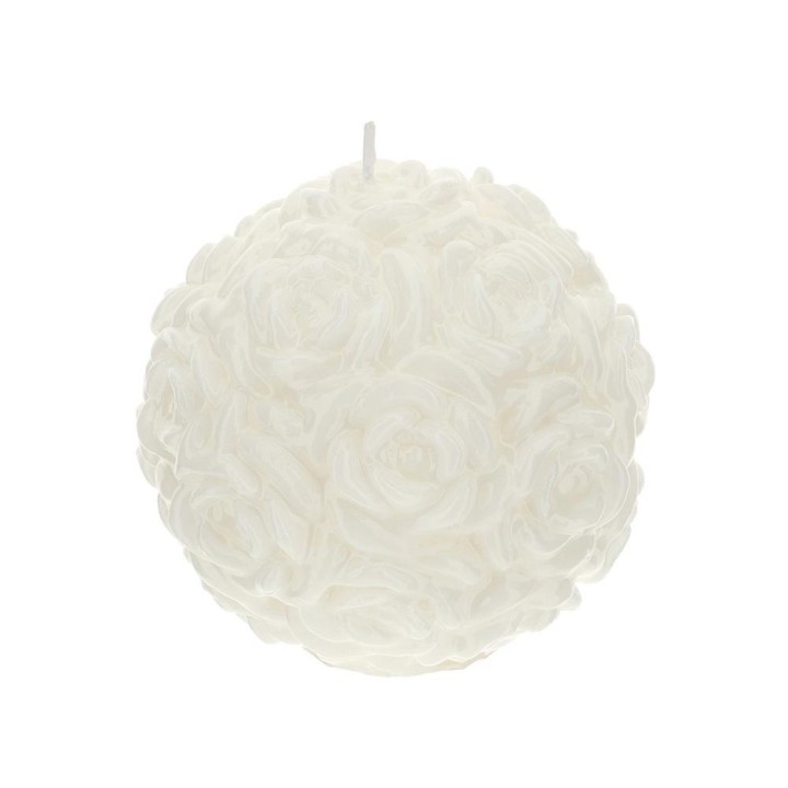 Hervit Candela sfera con rose bianca laccata Ø 11 cm