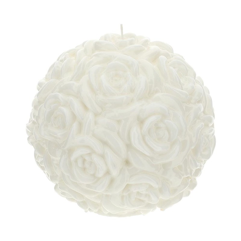 Candela Decorativa a Sfera con Boccioli di Rose Bianca Laccata – Hervit Creations (Ø 20 cm)